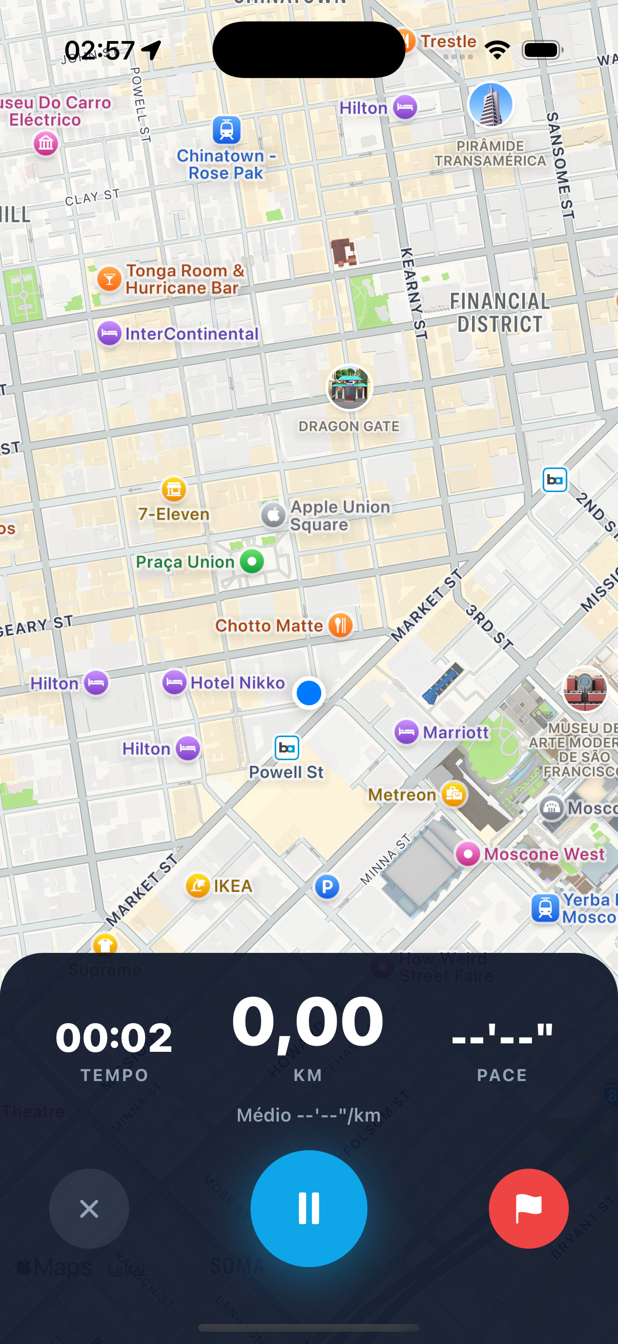 Corrida com GPS ao vivo: tempo, distância e pace